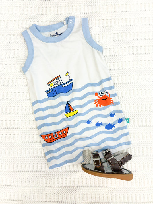 Infant Boy Sleeveless Ocean Print Romper