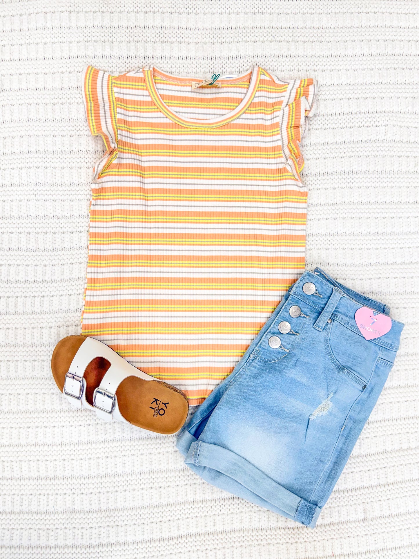 Youth Girls Multi Stripe Ribbed Knit Ruffle Tank