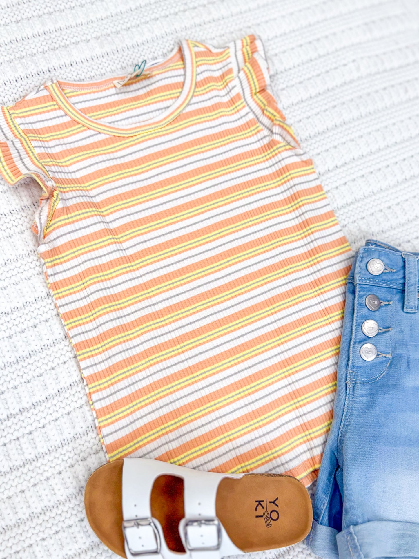 Youth Girls Multi Stripe Ribbed Knit Ruffle Tank