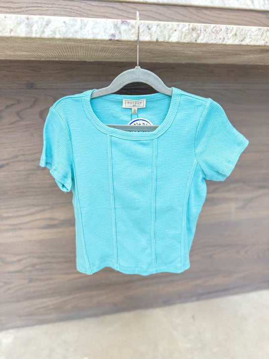 Youth Girls Self Binding Knit Short Sleeve Tee