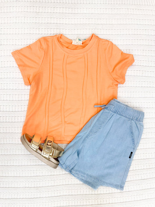 Youth Girls Raw Edge Detailed French Terry Knit Tee