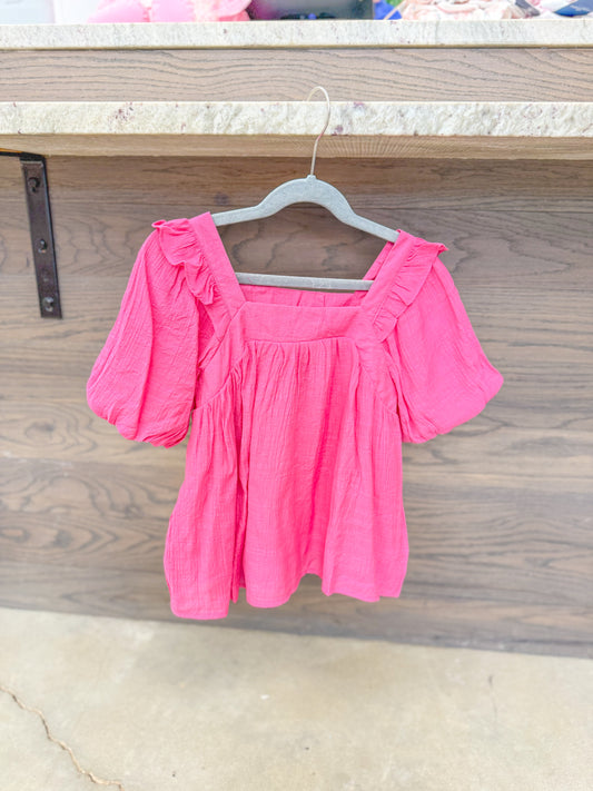 Youth Girls Square Neck Ruffle Shoulder Textured Top