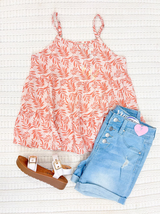 Youth Girls Botanical Print Tiered Tank Top