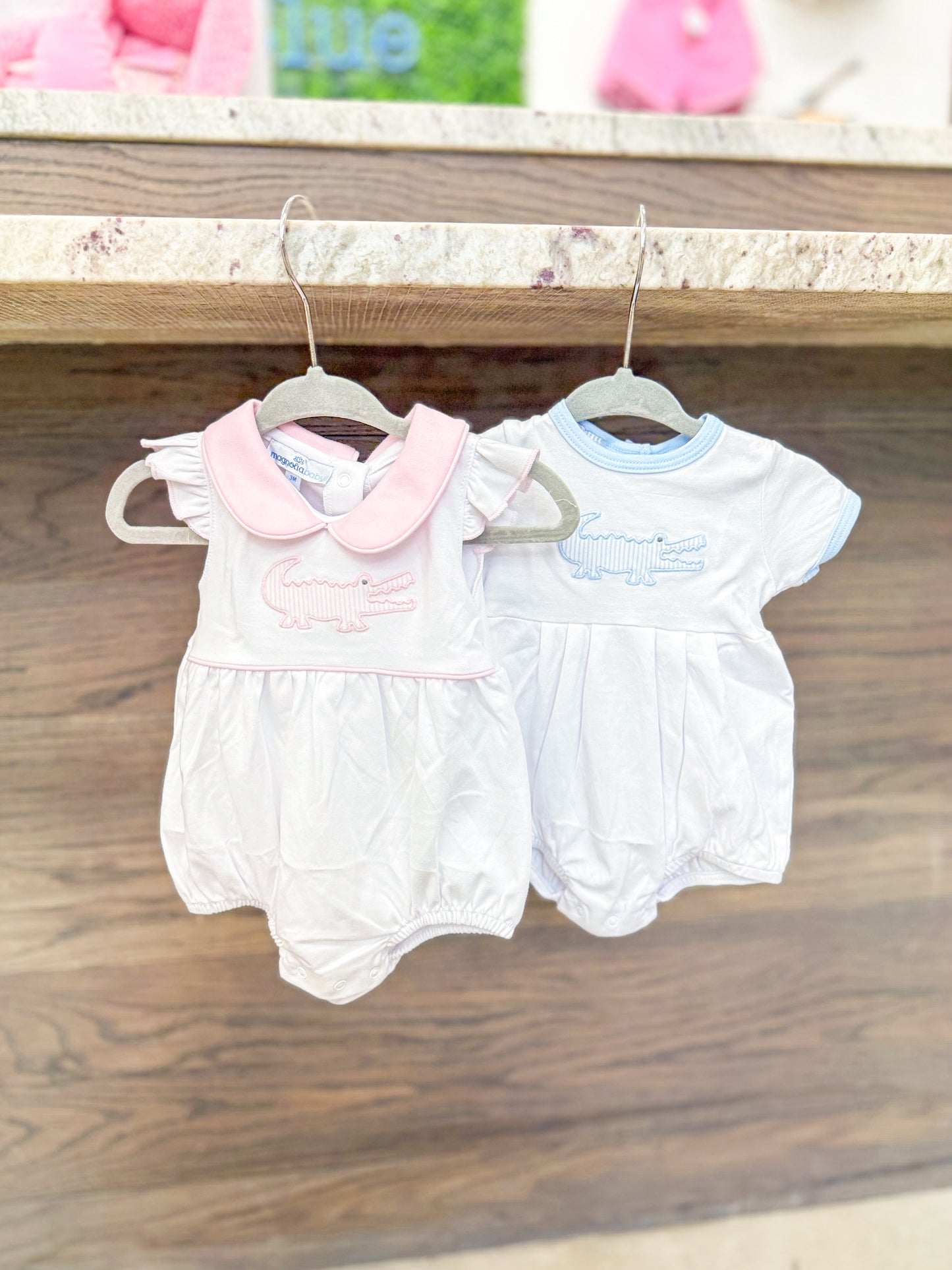 Infant Boy Gator Applique Bubble Romper - Light Blue