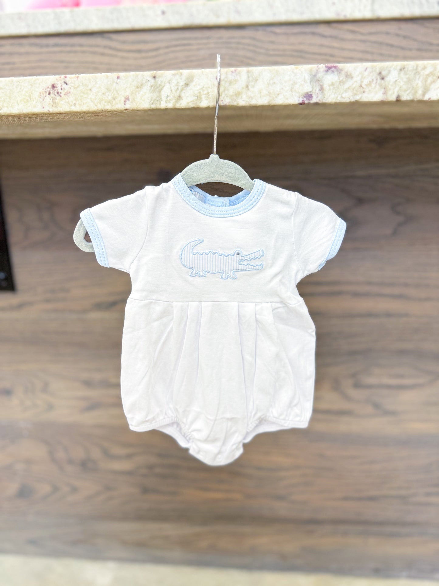 Infant Boy Gator Applique Bubble Romper - Light Blue