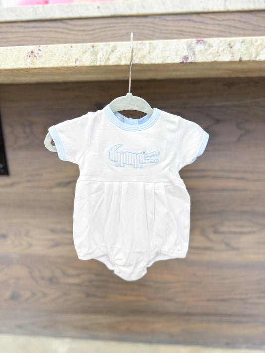 Infant Boy Gator Applique Bubble Romper - Light Blue