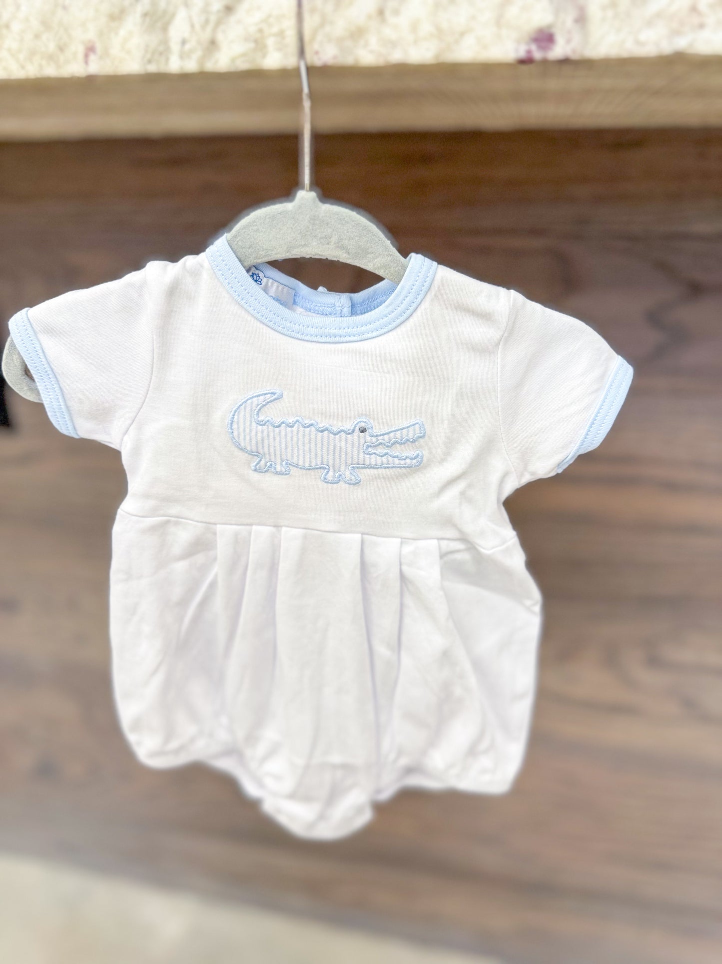Infant Boy Gator Applique Bubble Romper - Light Blue