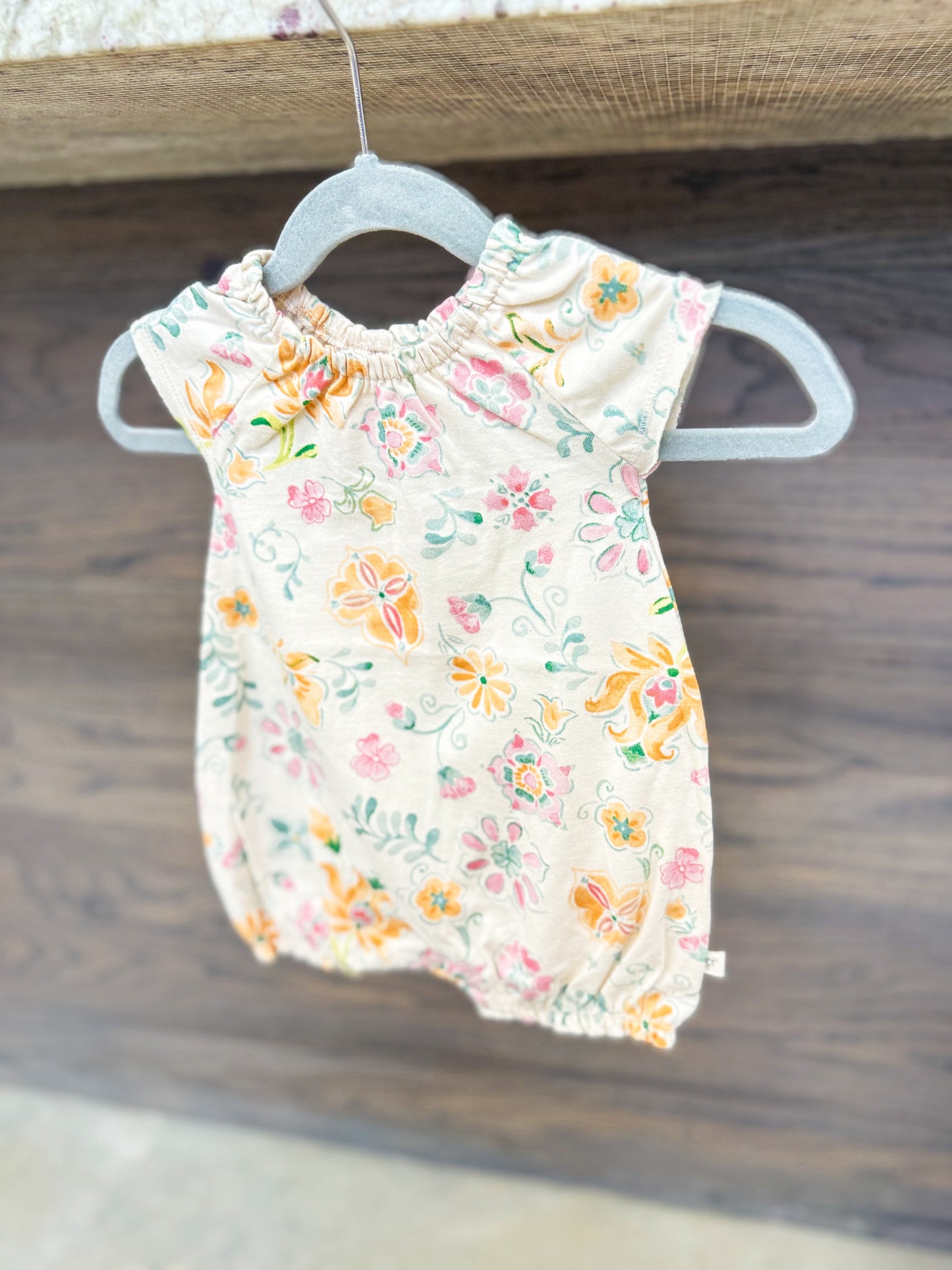 Infant Girl Floral Short Sleeve Bubble Romper