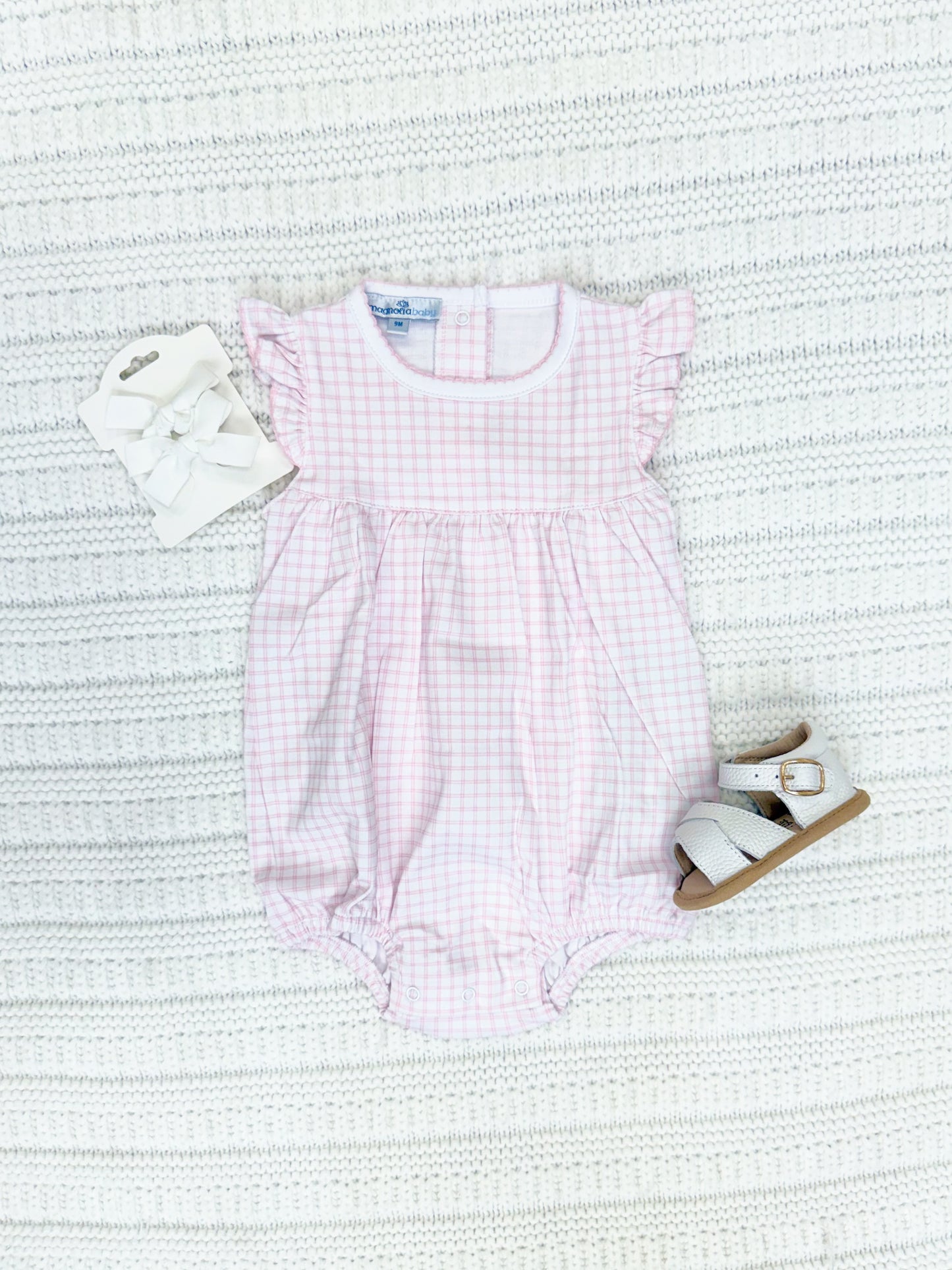 Infant Girl Pink Gingham Ruffle Sleeve Romper
