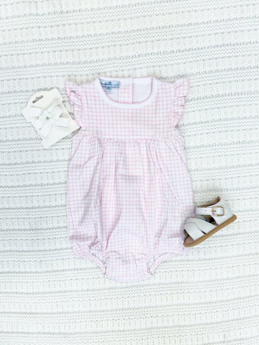 Infant Girl Pink Gingham Ruffle Sleeve Romper