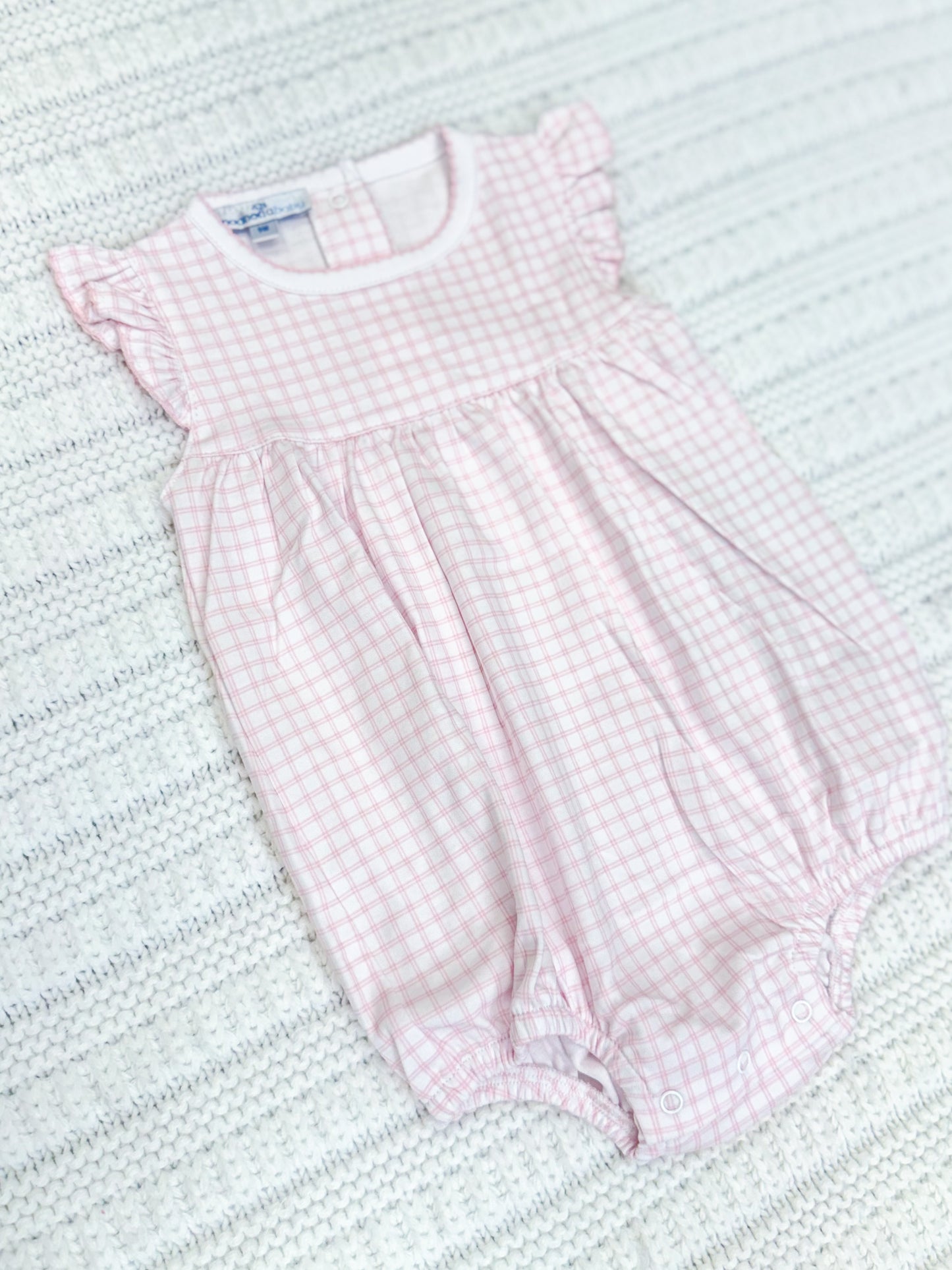 Infant Girl Pink Gingham Ruffle Sleeve Romper