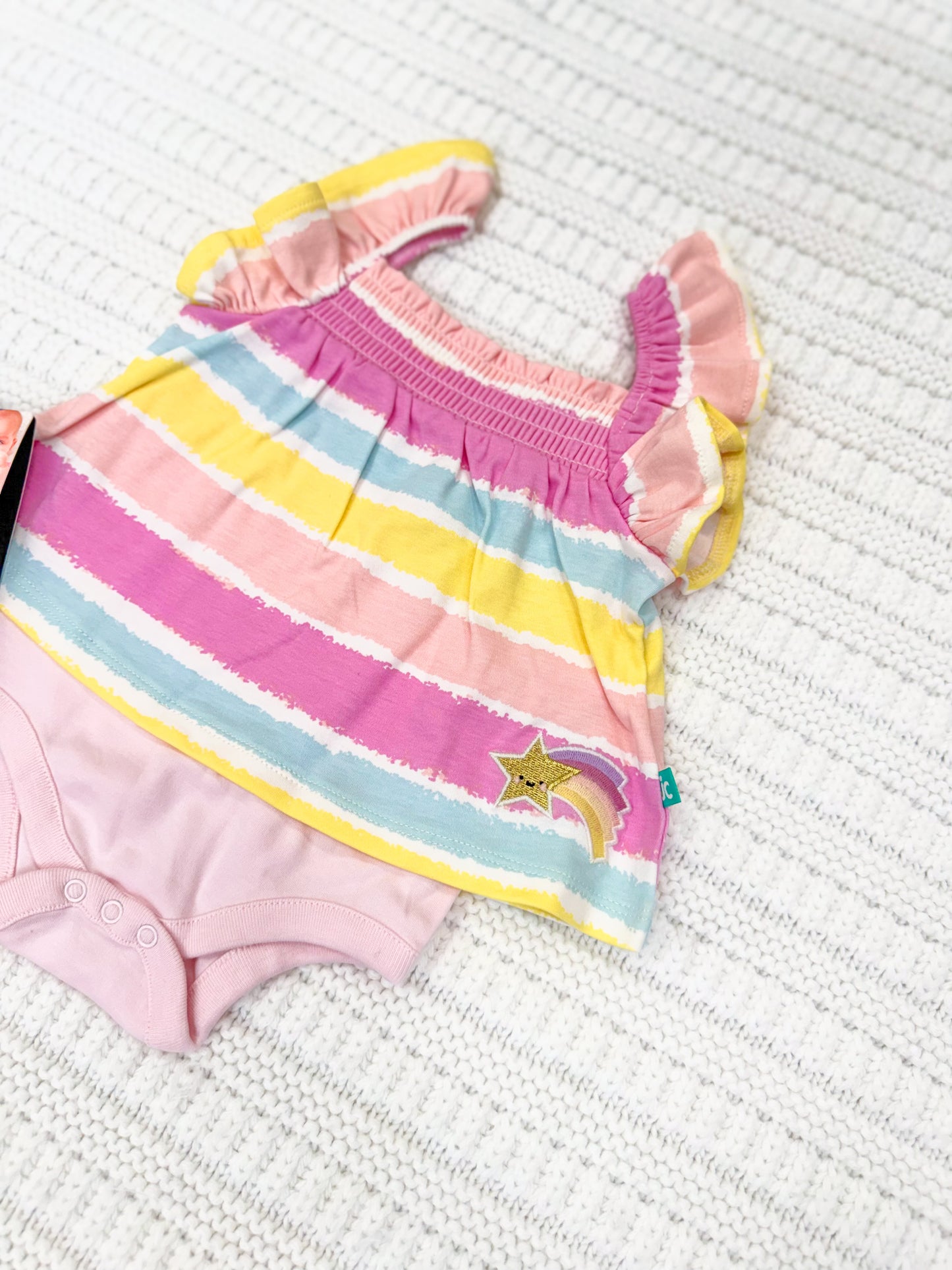 Infant Girl Striped Ruffle Bodysuit Dress