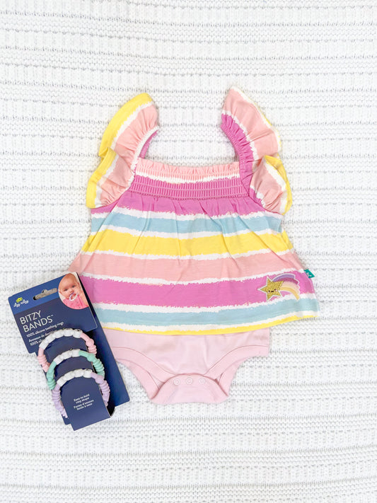 Infant Girl Striped Ruffle Bodysuit Dress