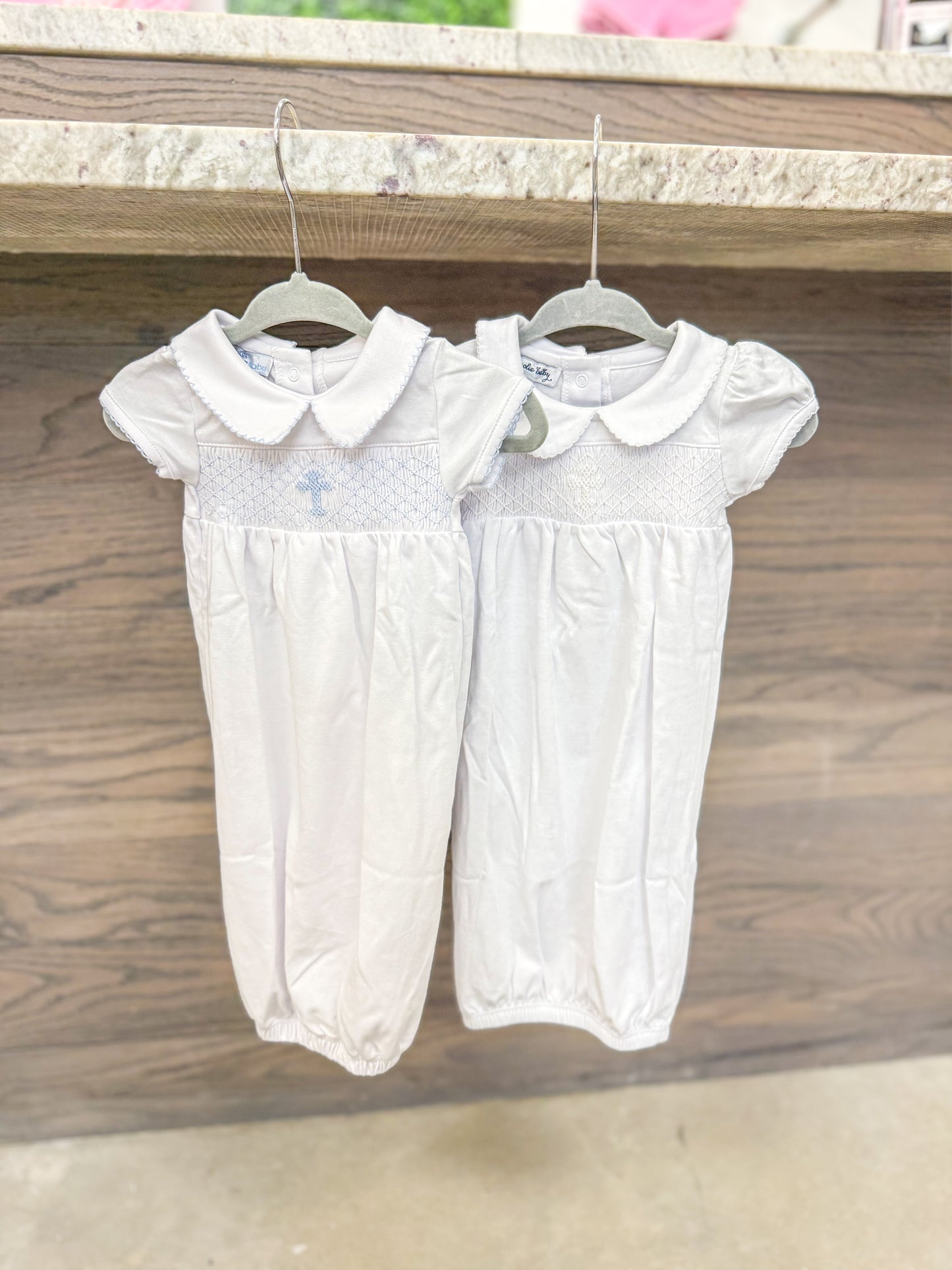 Infant Blessed Smocked Collared Gown - White