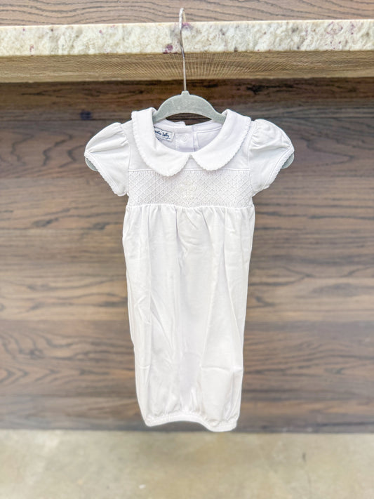 Infant Blessed Smocked Collared Gown - White