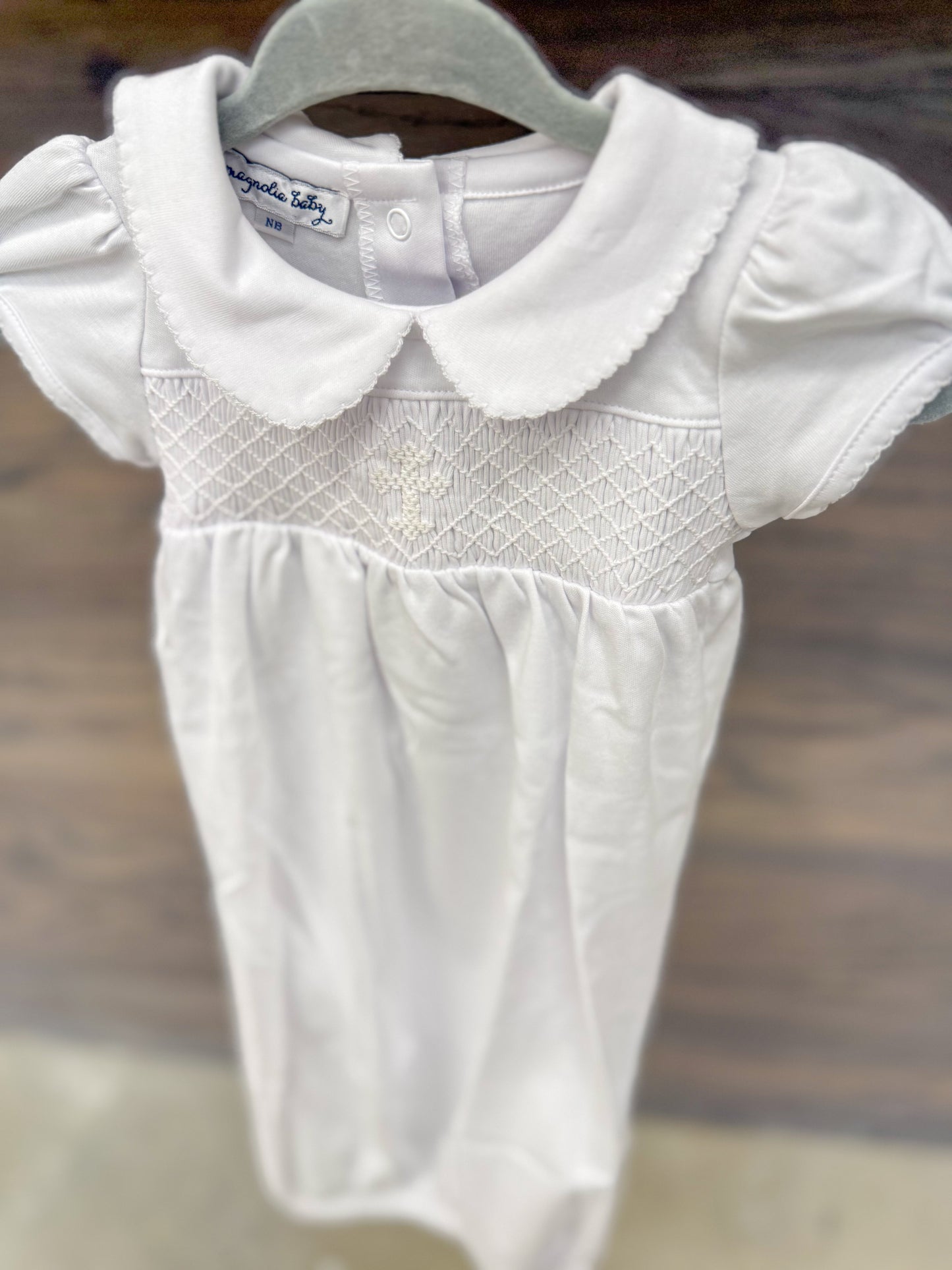 Infant Blessed Smocked Collared Gown - White