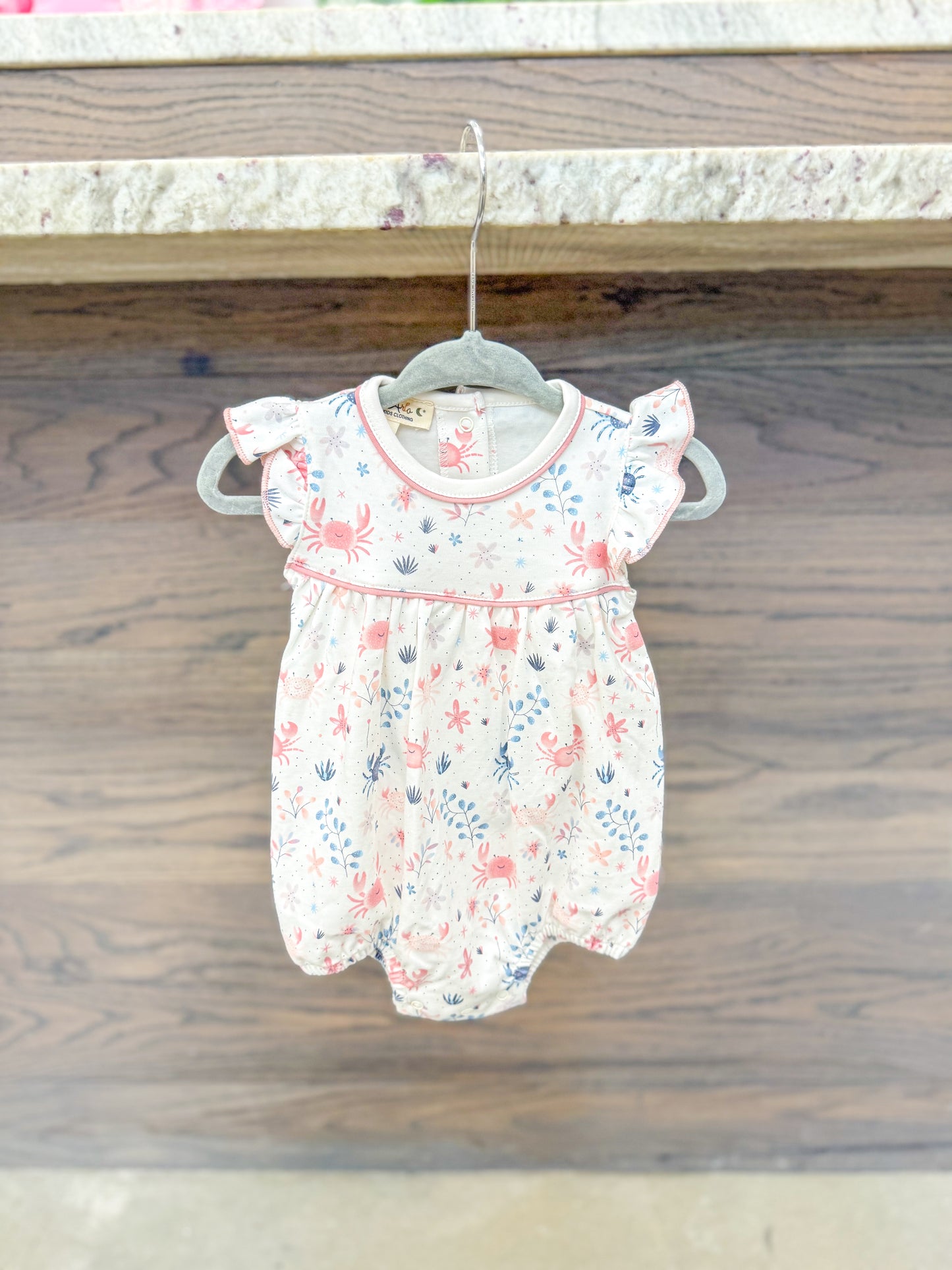 Infant Girl Floral Flutter Sleeve Bubble Romper - Dusty Rose