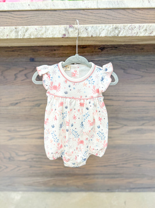 Infant Girl Floral Flutter Sleeve Bubble Romper - Dusty Rose