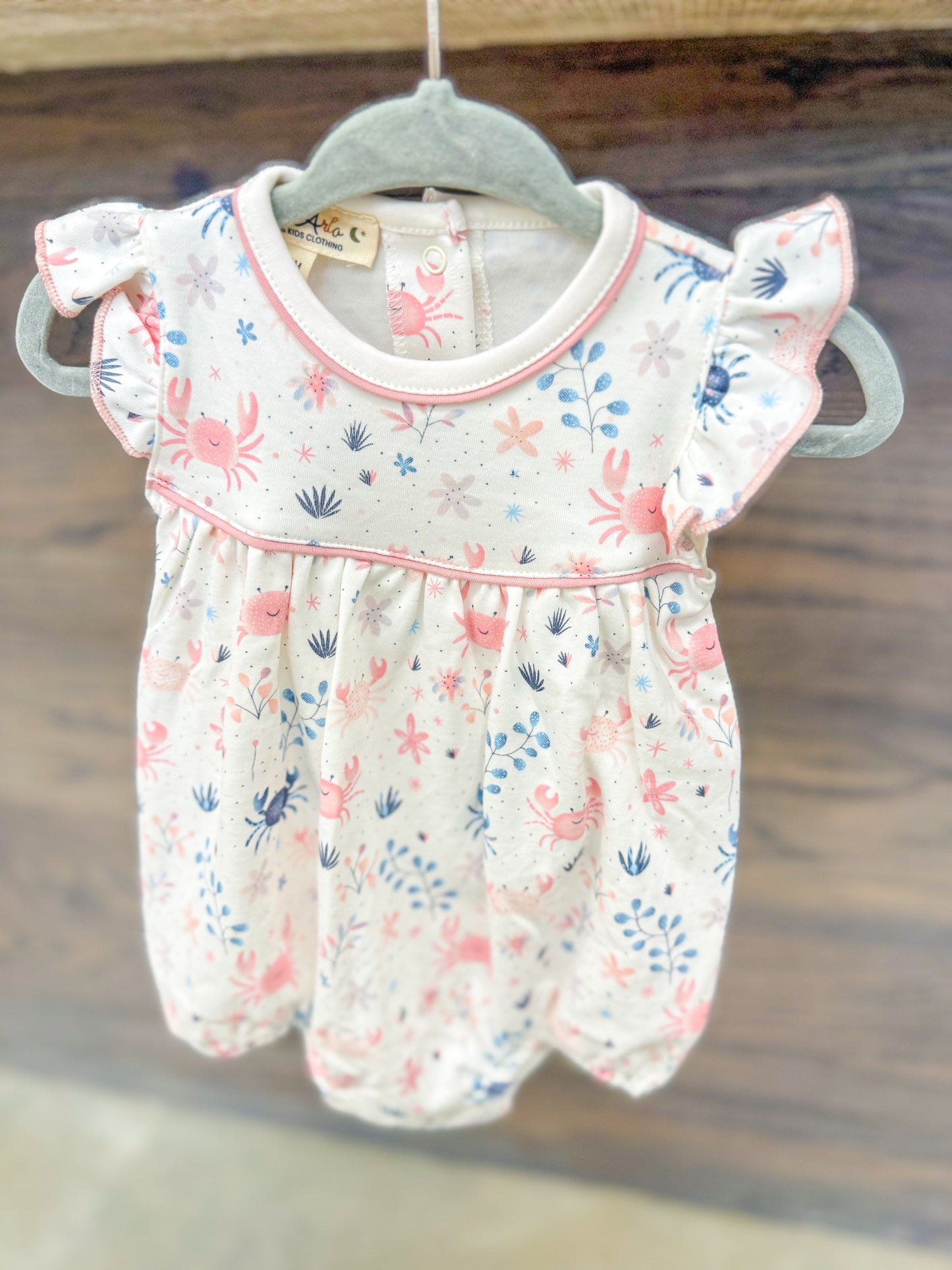 Infant Girl Floral Flutter Sleeve Bubble Romper - Dusty Rose