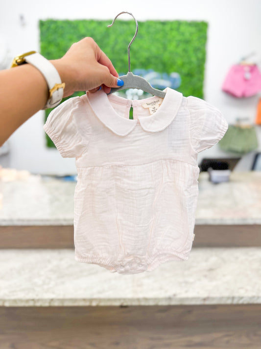 Infant Girl Muslin Collar Short Sleeve Bubble Romper - Pink