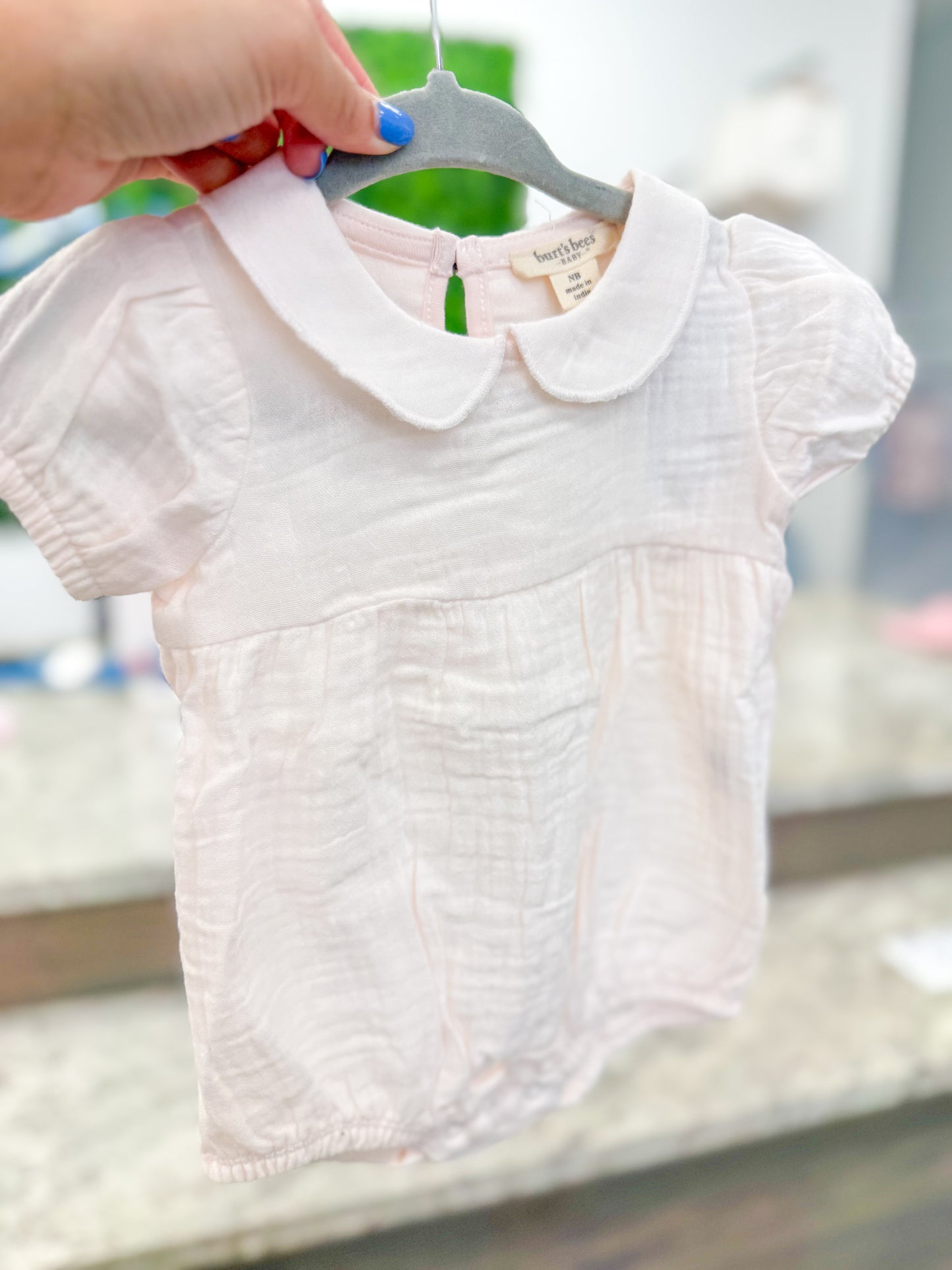 Infant Girl Muslin Collar Short Sleeve Bubble Romper - Pink