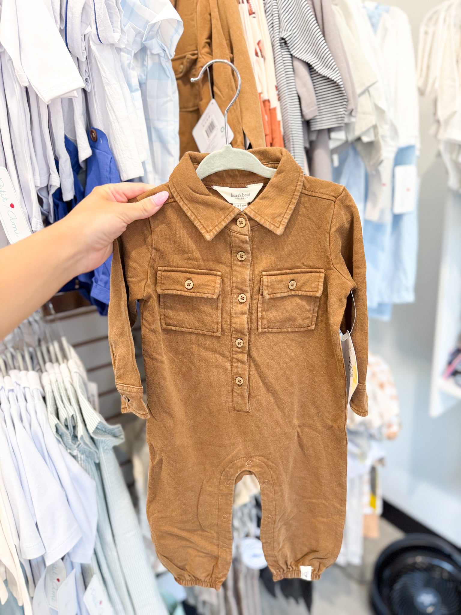 Infant Boys Brown Button Down Jumpsuit