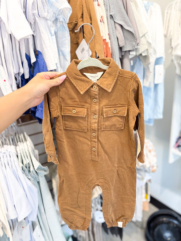 Infant Boys Brown Button Down Jumpsuit