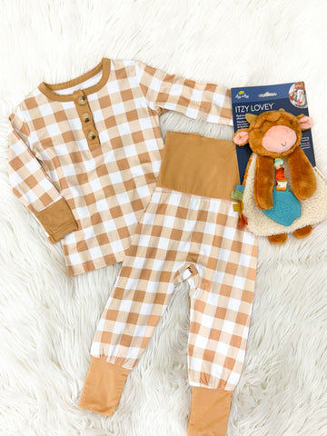 Infant Boys Golden Gingham Bamboo Pajamas