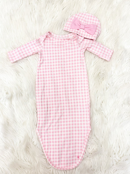 Baby Infant Girls Pink Gingham Gown Set