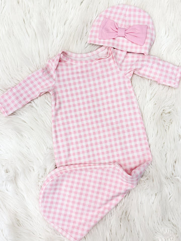 Baby Infant Girls Pink Gingham Gown Set