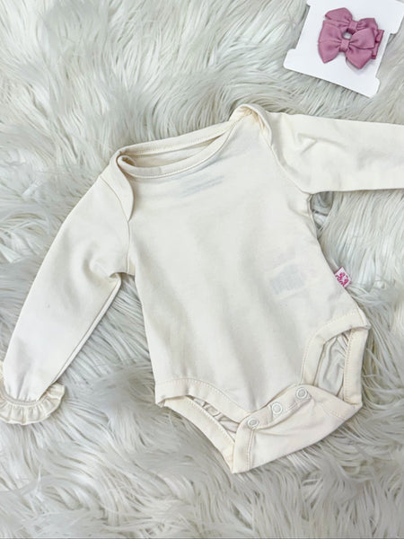 Infant Girls Ivory Knit Long Sleeve Ruffle Bodysuit