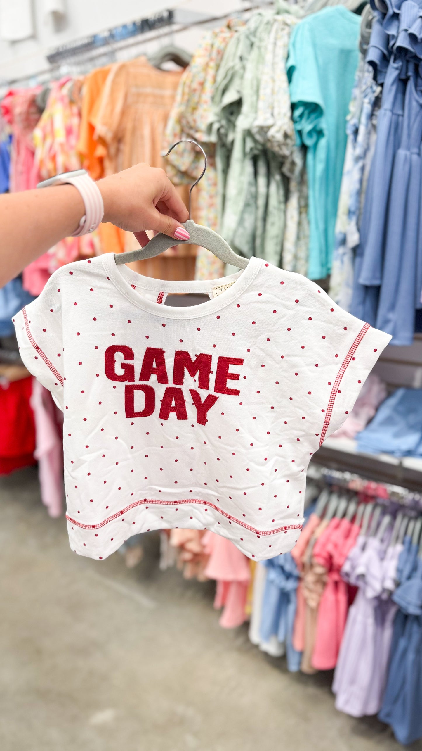 Youth Girls Polka Dot Open Back Gameday Top