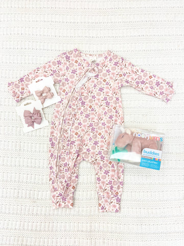Infant Girls Bamboo Zipper Romper - Sweet Petals