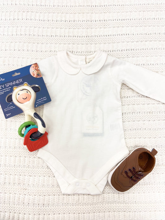 White Collar Baby Romper Long Sleeve