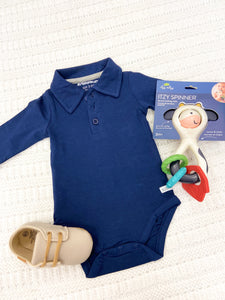 Infant Boys Dark Navy Knit Polo Bodysuit