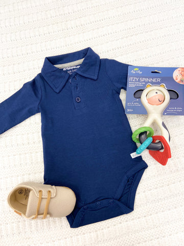 Infant Boys Dark Navy Knit Polo Bodysuit