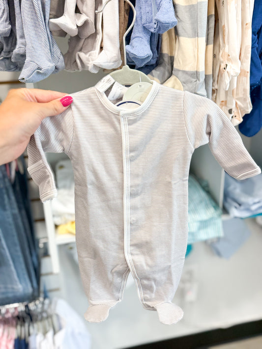Infant Boys Silver Tiny Stripe Footie and Hat