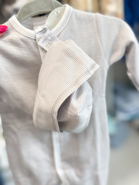 Infant Boys Silver Tiny Stripe Footie and Hat