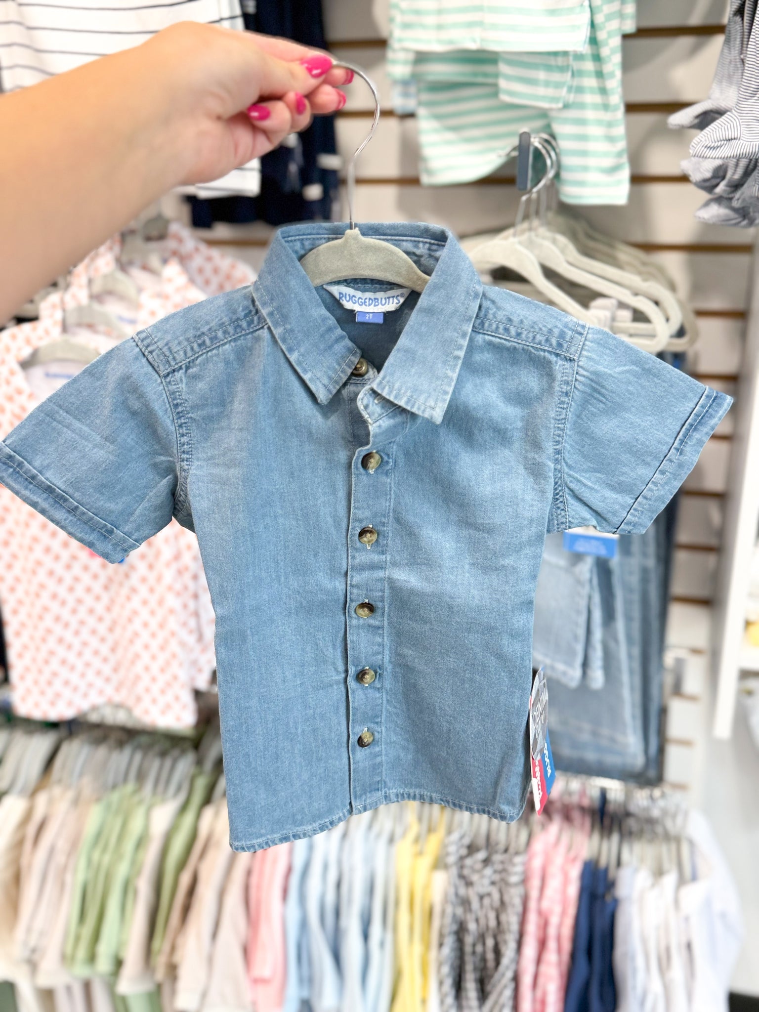 Boys Light Wash Short Sleeve Button Down Shirt