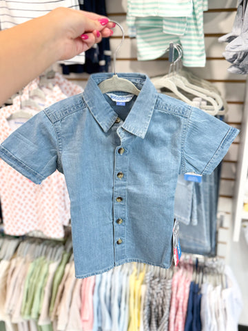 Boys Light Wash Short Sleeve Button Down Shirt