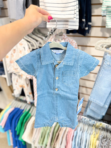 Infant Boys Light Wash Denim Button-Up Romper