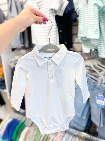 Infant Boys White Knit Polo Bodysuit