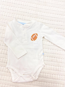 Baby Boys Football White Knit Long Sleeve Embroidered Henley Bodysuit