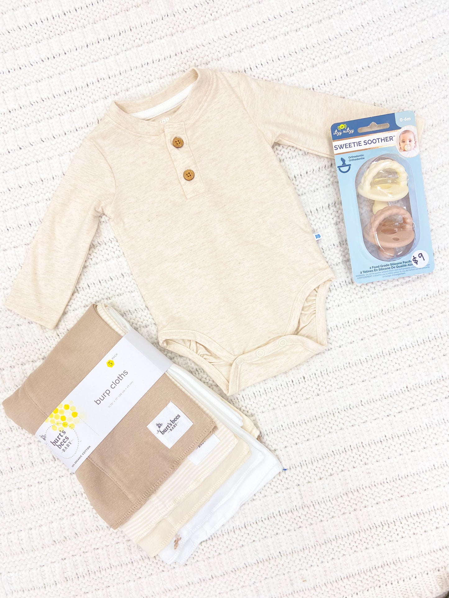 Baby Boys Heather Oatmeal Knit Long Sleeve 2-Button Henley Bodysuit