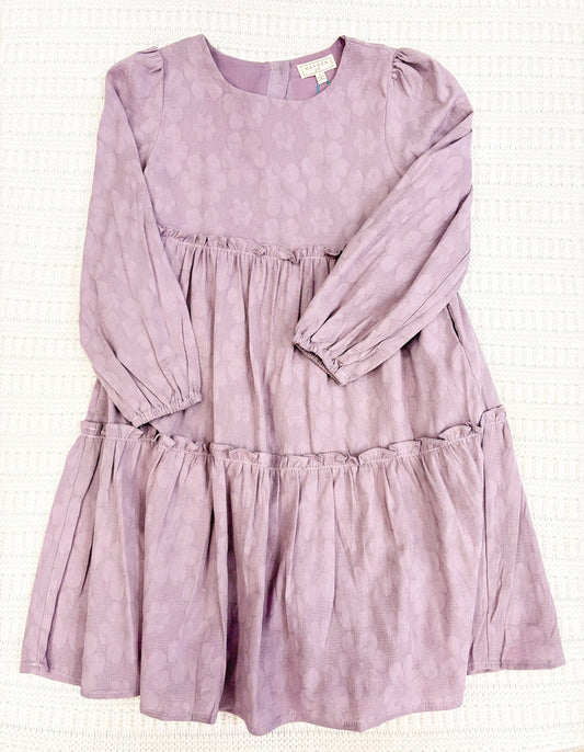Youth Girls Floral Textured Button Back Ruffle Tiered Dress