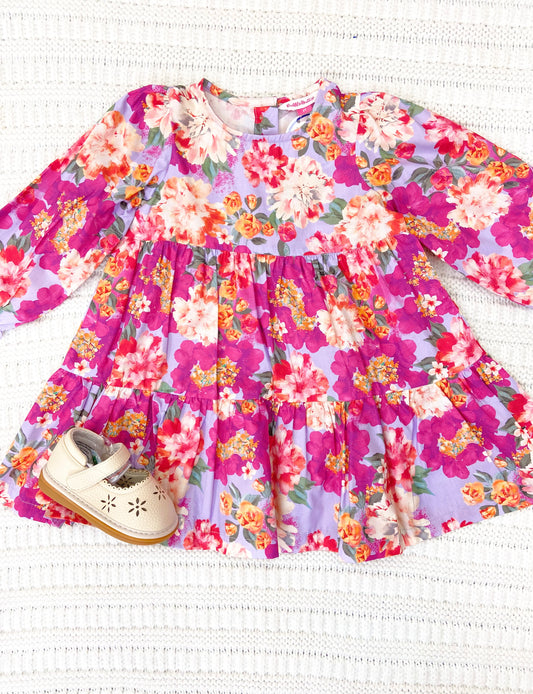 Toddler Girls Floral Woven Long Sleeve Tiered Dress