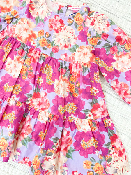 Toddler Girls Floral Woven Long Sleeve Tiered Dress