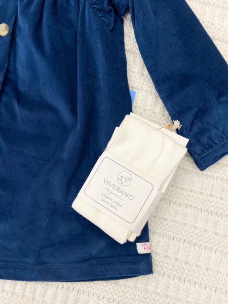 Toddler Girls Navy Corduroy Ruffle Detail Dress