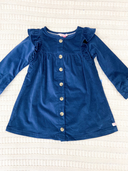 Toddler Girls Navy Corduroy Ruffle Detail Dress
