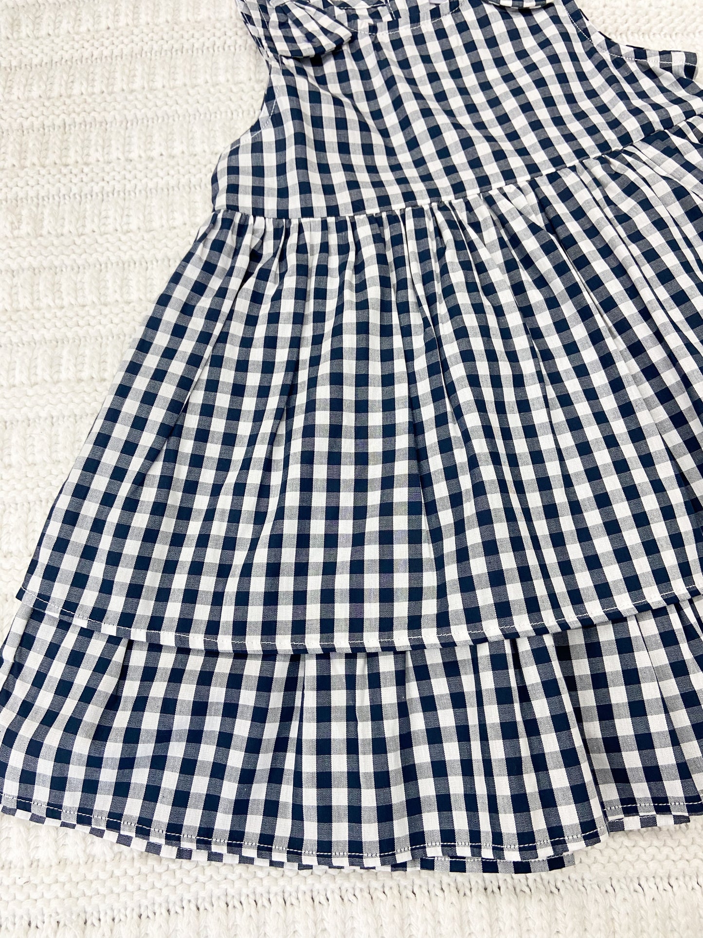 Toddler Girls Navy Gingham Woven Bow Jumper Dress